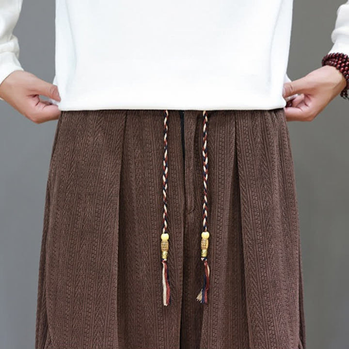 Buddha Stones Fall Winter Casual Boho Drawstring Solid Long Pants Corduroy Men's Harem Pants With Pockets - image 9