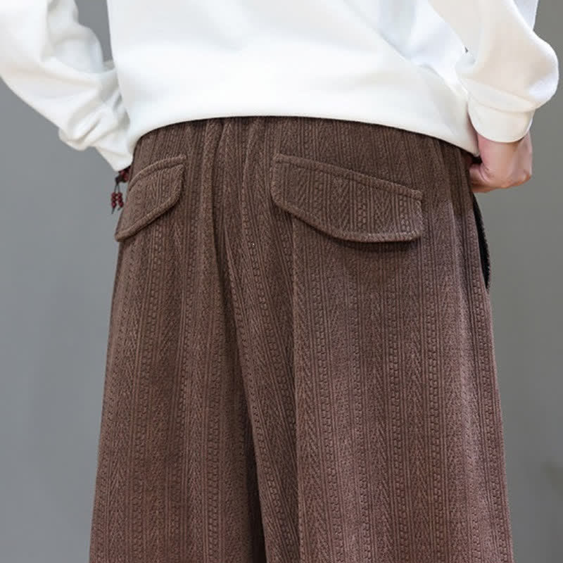 Buddha Stones Fall Winter Casual Boho Drawstring Solid Long Pants Corduroy Men's Harem Pants With Pockets - image 11