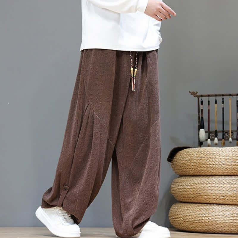 Buddha Stones Fall Winter Casual Boho Drawstring Solid Long Pants Corduroy Men's Harem Pants With Pockets - image 2