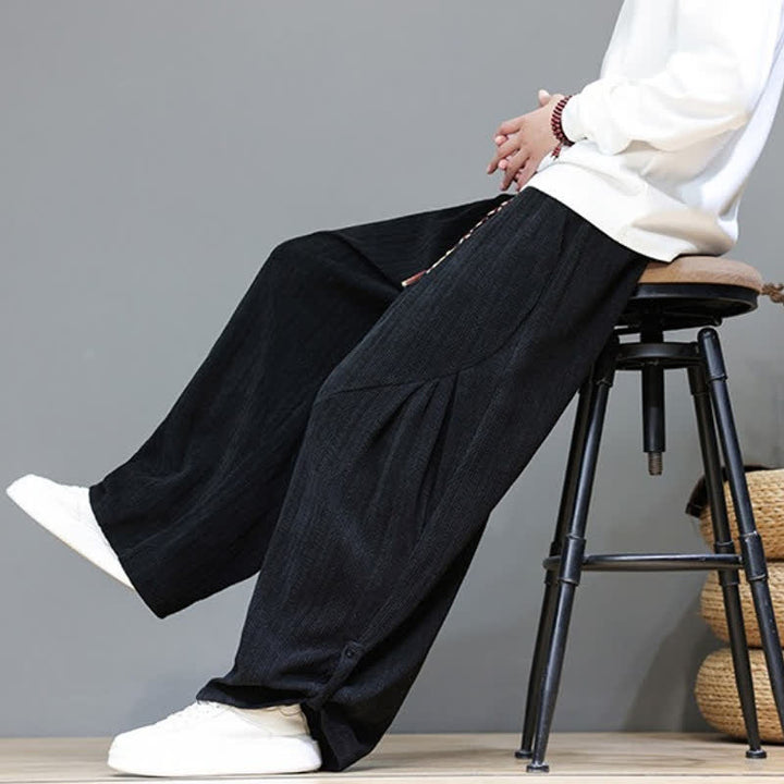 Buddha Stones Fall Winter Casual Boho Drawstring Solid Long Pants Corduroy Men's Harem Pants With Pockets - image 21