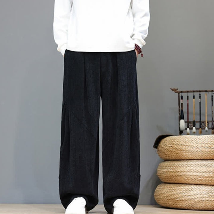 Buddha Stones Fall Winter Casual Boho Drawstring Solid Long Pants Corduroy Men's Harem Pants With Pockets - image 14