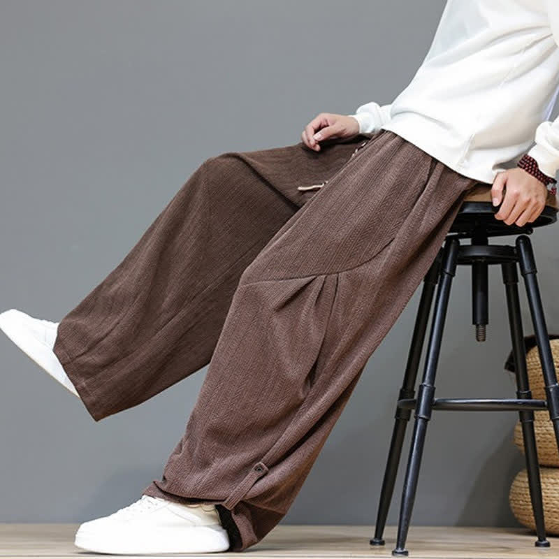 Buddha Stones Fall Winter Casual Boho Drawstring Solid Long Pants Corduroy Men's Harem Pants With Pockets - image 8