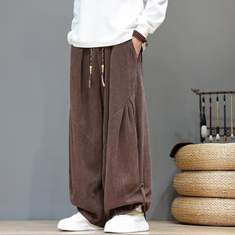 Buddha Stones Fall Winter Casual Boho Drawstring Solid Long Pants Corduroy Men's Harem Pants With Pockets - image 7
