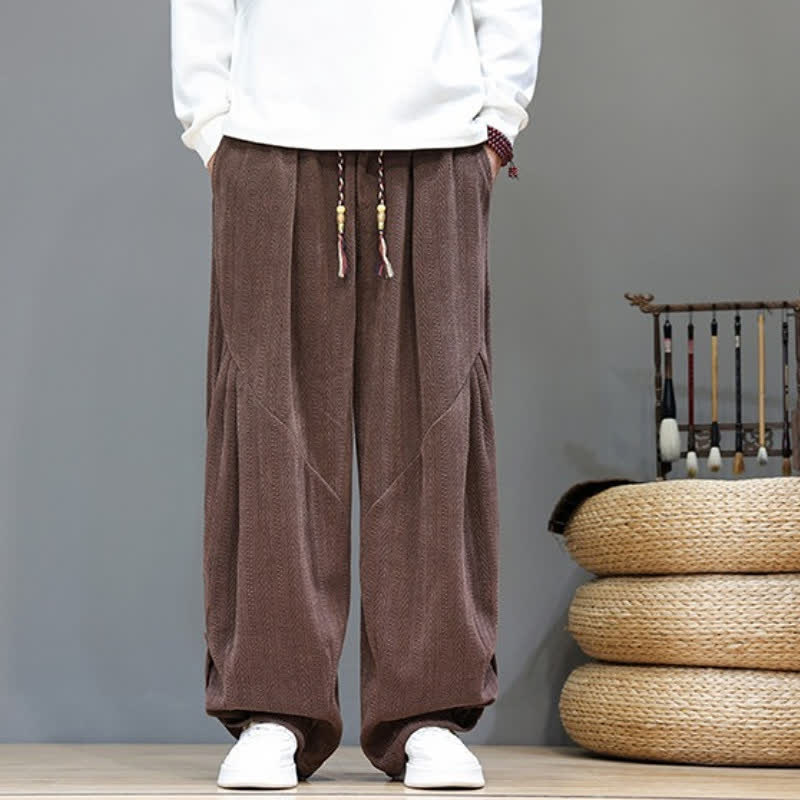 Buddha Stones Fall Winter Casual Boho Drawstring Solid Long Pants Corduroy Men's Harem Pants With Pockets - image 6