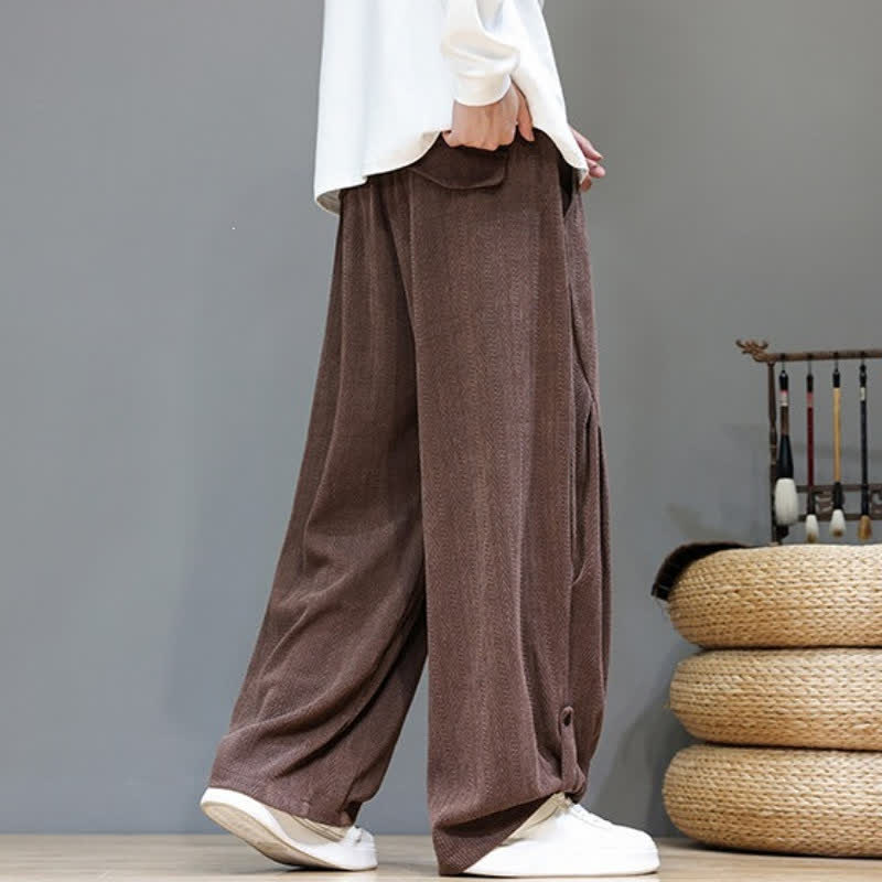 Buddha Stones Fall Winter Casual Boho Drawstring Solid Long Pants Corduroy Men's Harem Pants With Pockets - image 4
