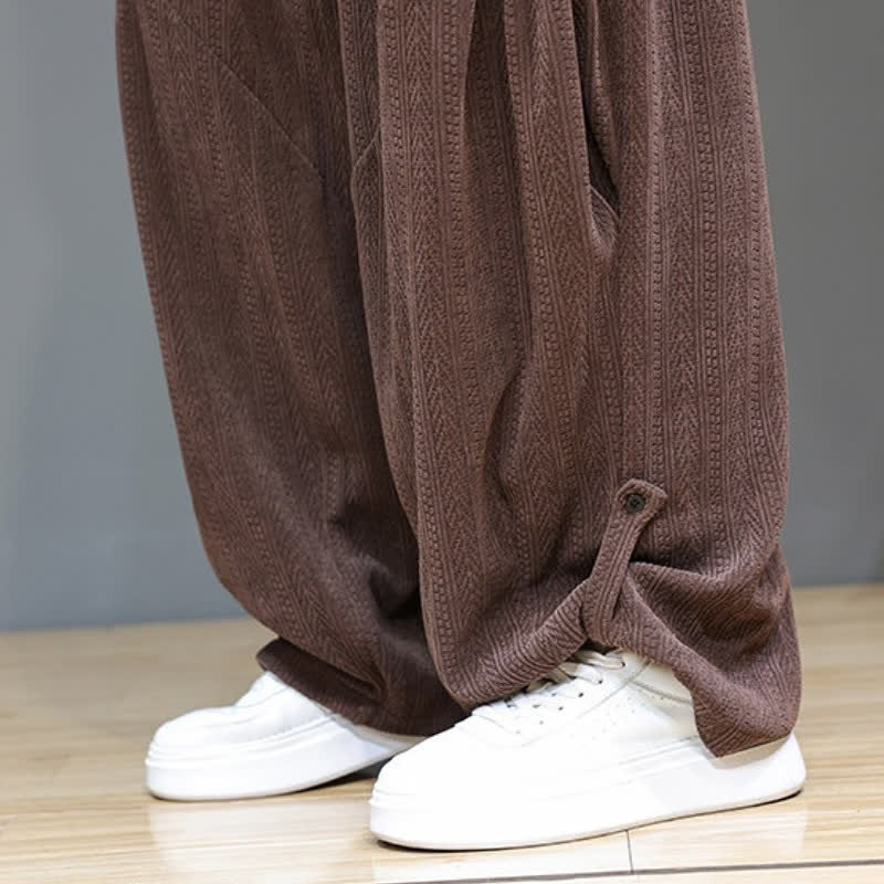 Buddha Stones Fall Winter Casual Boho Drawstring Solid Long Pants Corduroy Men's Harem Pants With Pockets - image 12
