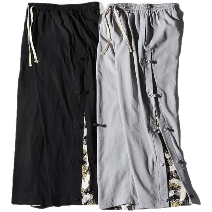 Buddha Stones Spring Summer Casual Tang Style Crane Side Slit Long Pants Men's Straight Leg Pants With Pockets - image 35