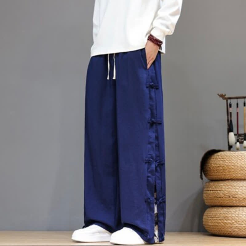 Buddha Stones Spring Summer Casual Tang Style Crane Side Slit Long Pants Men's Straight Leg Pants With Pockets - image 16