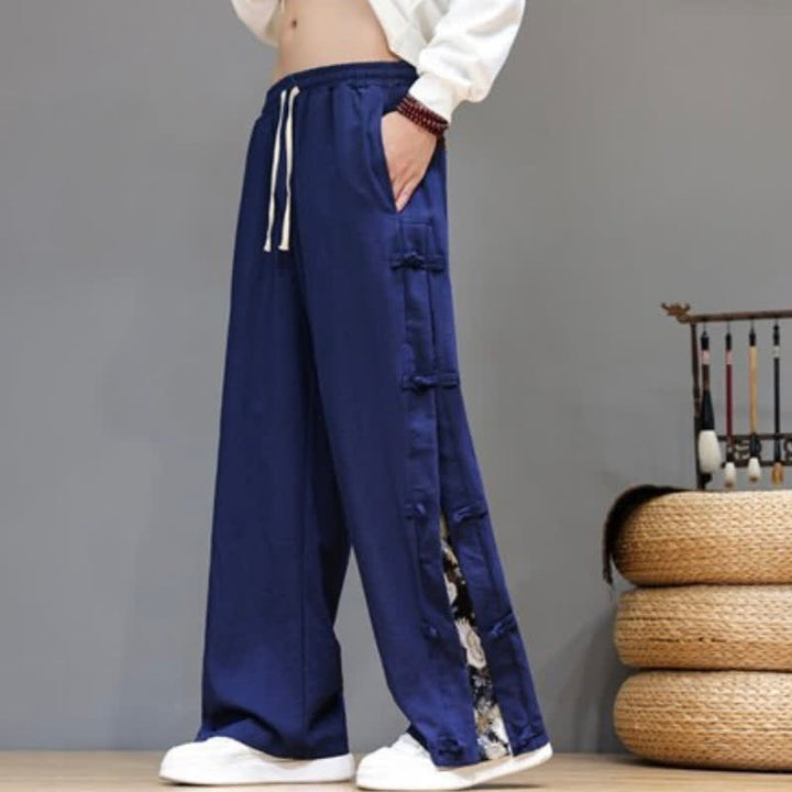 Buddha Stones Spring Summer Casual Tang Style Crane Side Slit Long Pants Men's Straight Leg Pants With Pockets - image 14