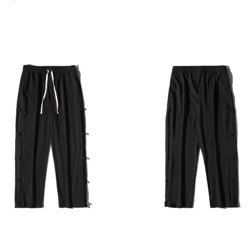 Buddha Stones Spring Summer Casual Tang Style Crane Side Slit Long Pants Men's Straight Leg Pants With Pockets - image 11