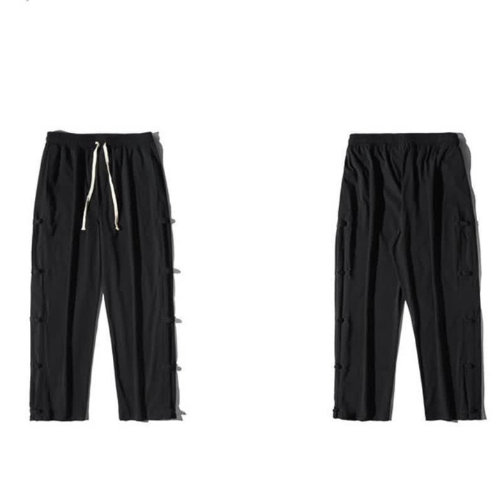 Buddha Stones Spring Summer Casual Tang Style Crane Side Slit Long Pants Men's Straight Leg Pants With Pockets - image 11