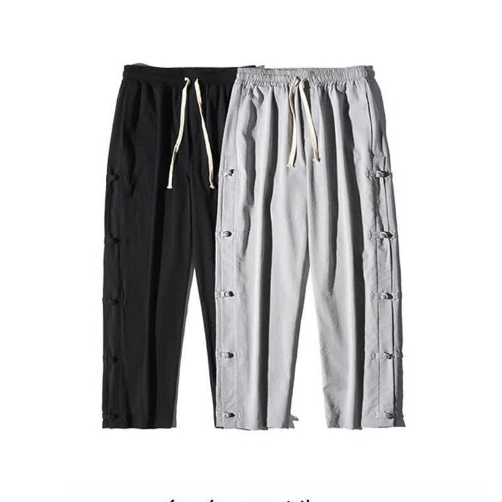 Buddha Stones Spring Summer Casual Tang Style Crane Side Slit Long Pants Men's Straight Leg Pants With Pockets - image 36