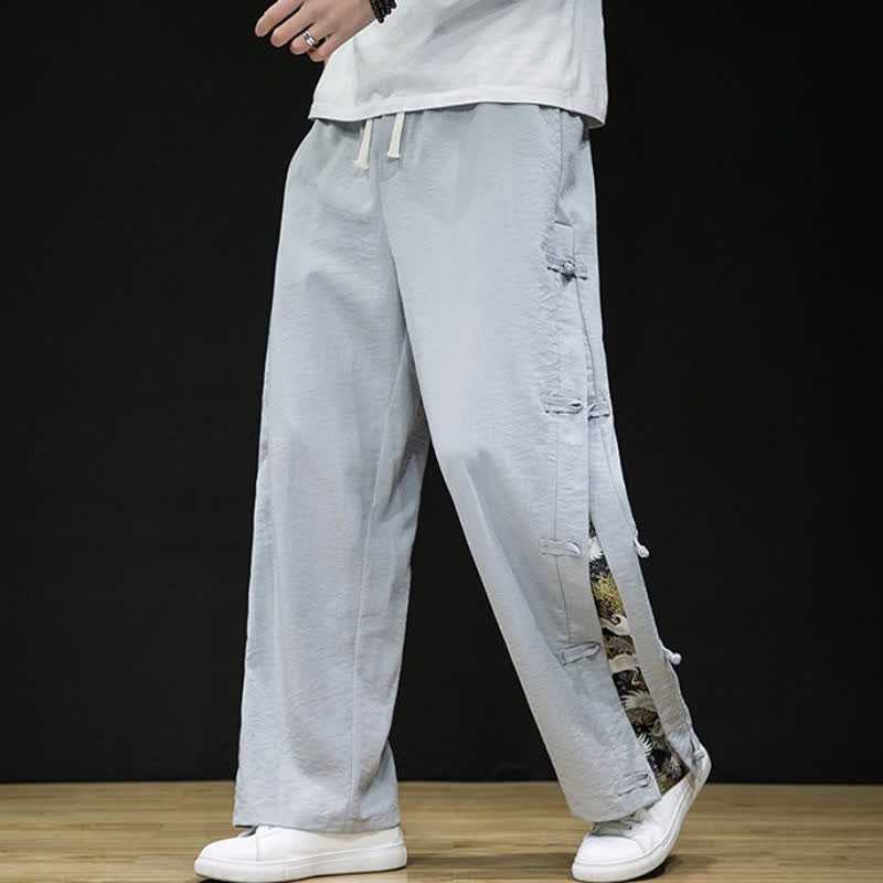Buddha Stones Spring Summer Casual Tang Style Crane Side Slit Long Pants Men's Straight Leg Pants With Pockets - image 19