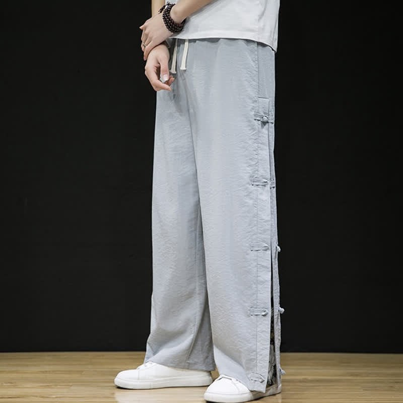 Buddha Stones Spring Summer Casual Tang Style Crane Side Slit Long Pants Men's Straight Leg Pants With Pockets - image 21