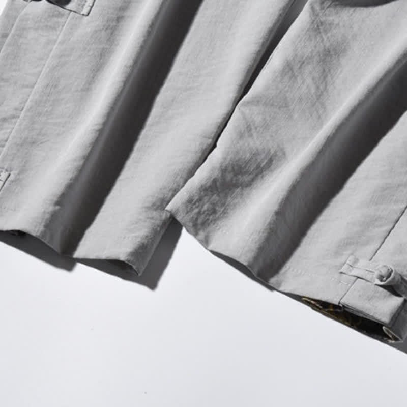 Buddha Stones Spring Summer Casual Tang Style Crane Side Slit Long Pants Men's Straight Leg Pants With Pockets - image 32