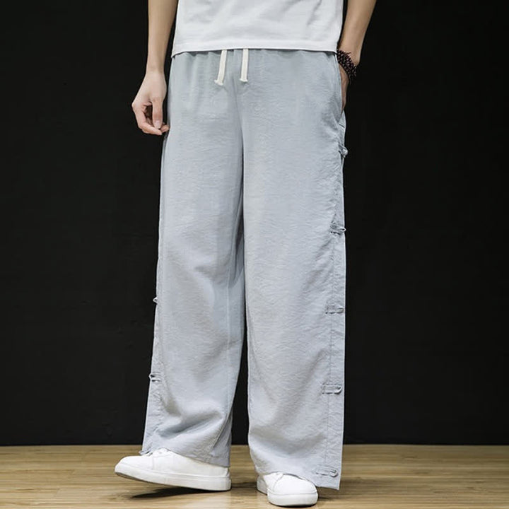 Buddha Stones Spring Summer Casual Tang Style Crane Side Slit Long Pants Men's Straight Leg Pants With Pockets - image 24
