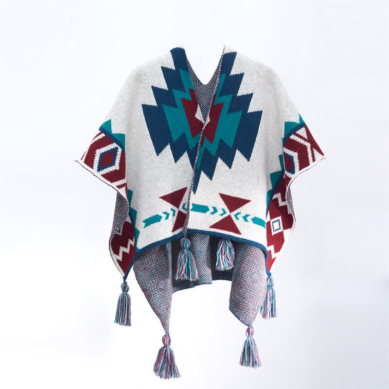 Buddha Stones Spring Fall Boho Geometric Tassel Knit Women's Shawl - White Approx. 27.6 in × 59.1 in / 70 × 150 cm - image 0