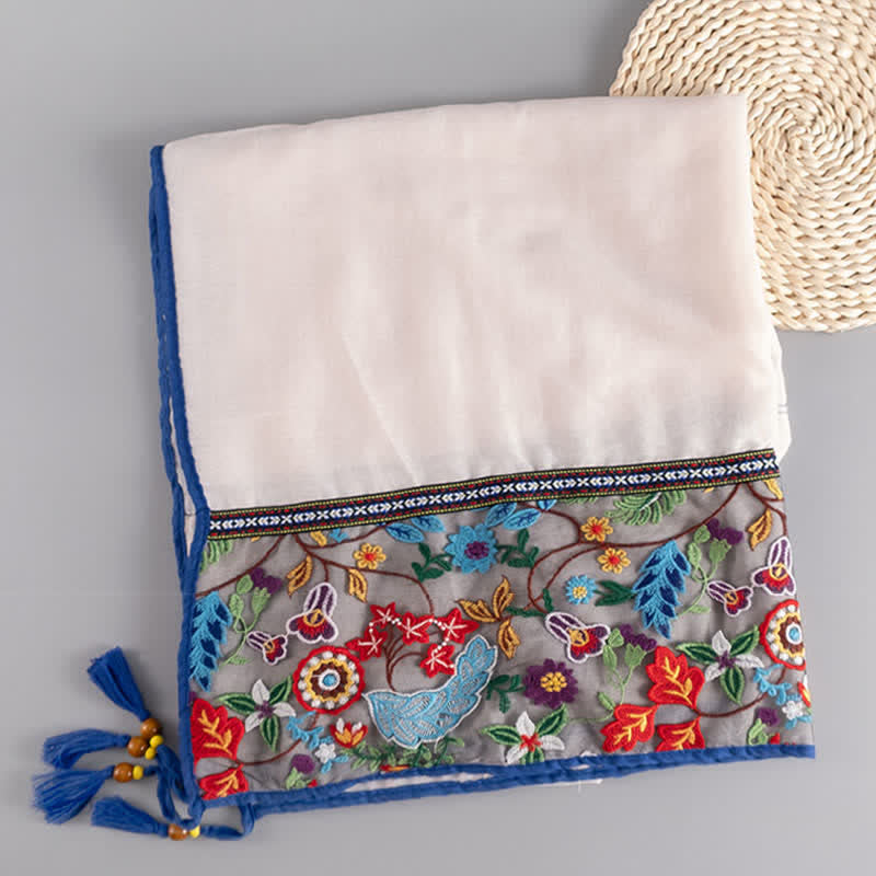 Buddha Stones Spring Fall Boho Embroidered Floral Tassel Thin Women's Shawl - image 1