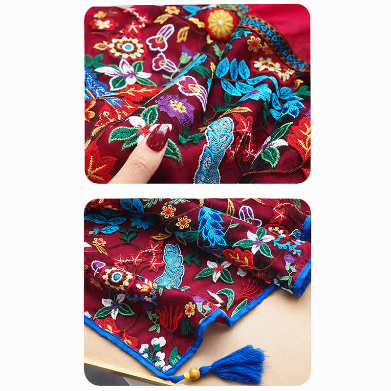 Buddha Stones Spring Fall Boho Embroidered Floral Tassel Thin Women's Shawl - image 9