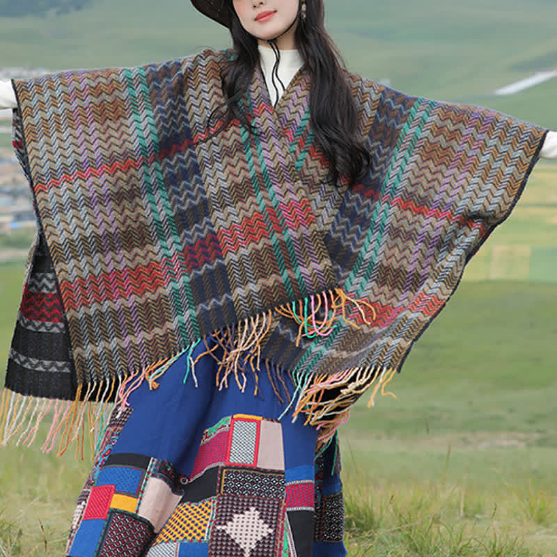 Buddha Stones Fall Winter Boho Wavy Stripes Tassel Style Women's Shawl - image 3