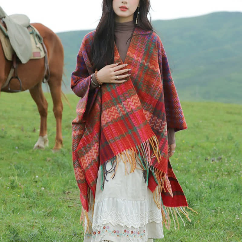 Buddha Stones Fall Winter Boho Wavy Stripes Tassel Style Women's Shawl - image 6