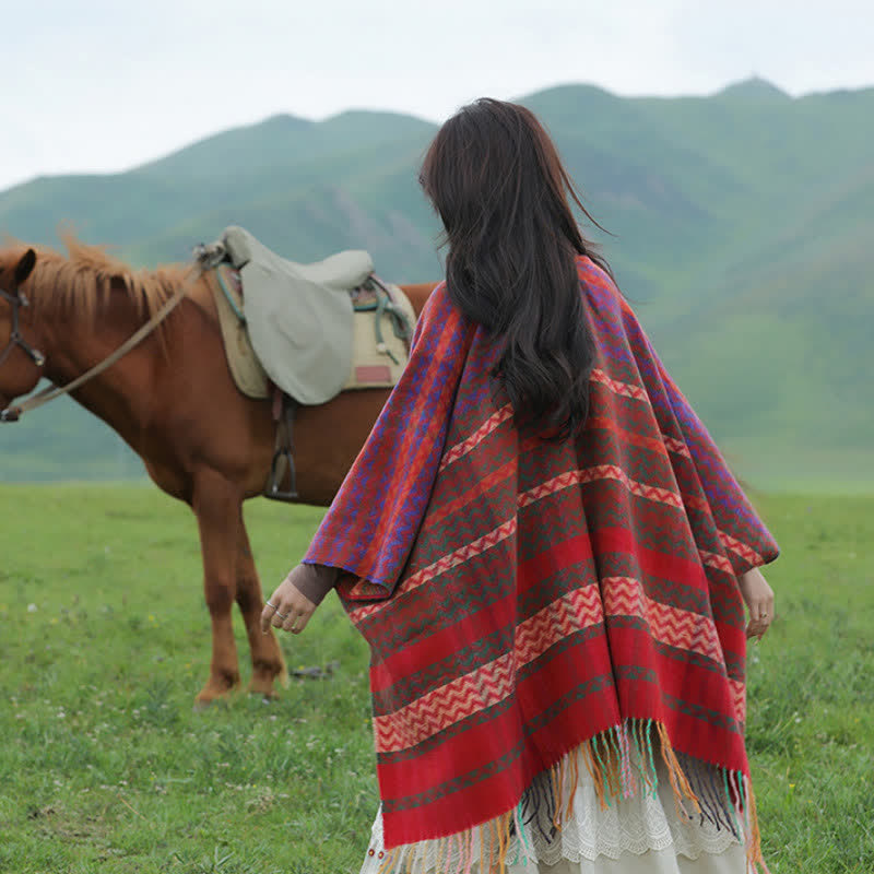 Buddha Stones Fall Winter Boho Wavy Stripes Tassel Style Women's Shawl - image 9