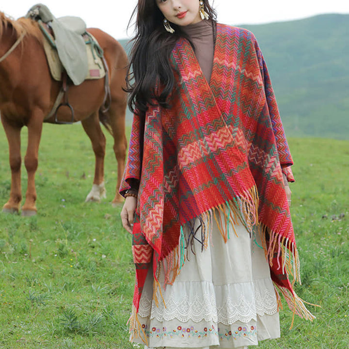 Buddha Stones Fall Winter Boho Wavy Stripes Tassel Style Women's Shawl - image 8