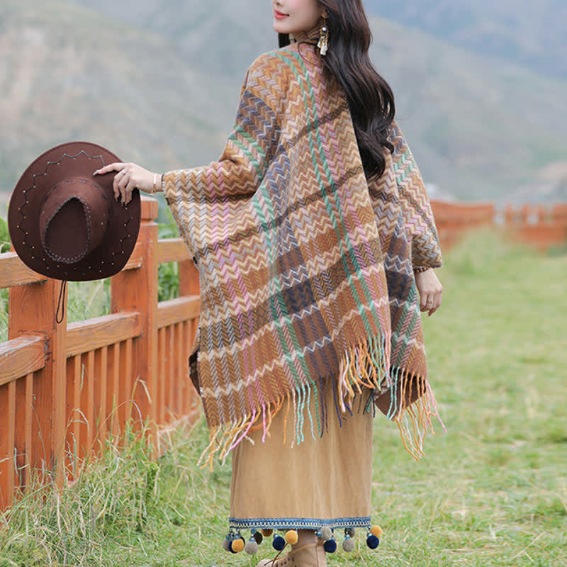 Buddha Stones Fall Winter Boho Wavy Stripes Tassel Style Women's Shawl - image 15