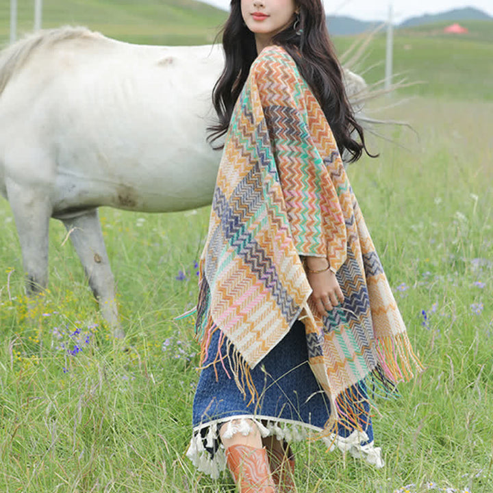 Buddha Stones Fall Winter Boho Wavy Stripes Tassel Style Women's Shawl - image 19