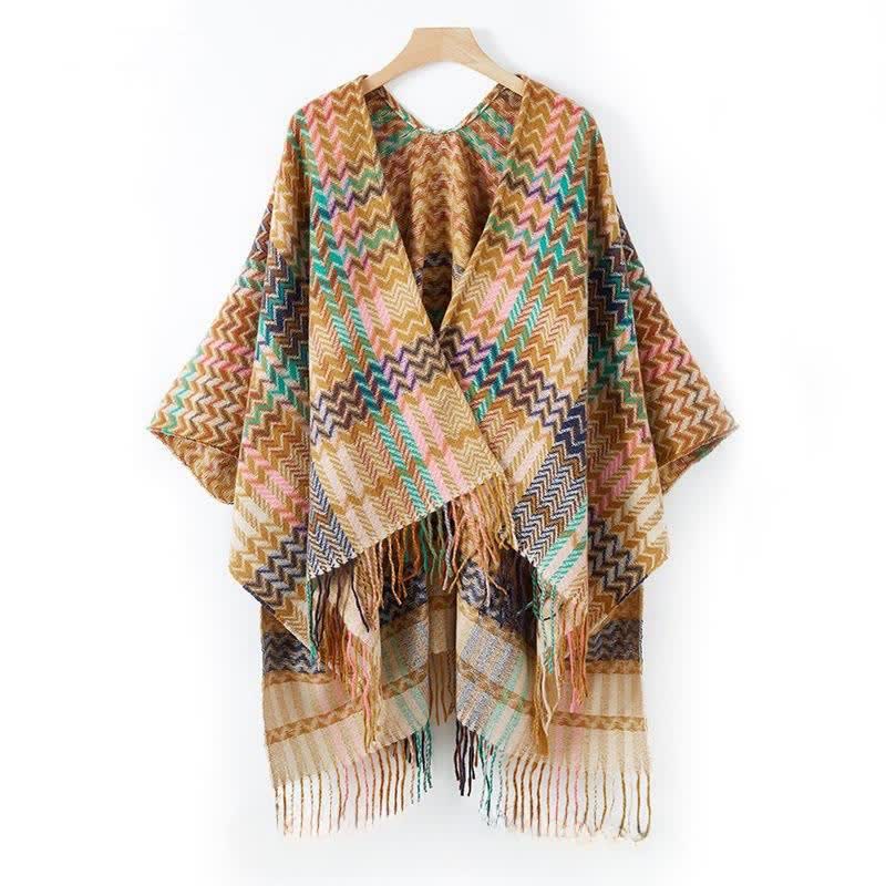 Buddha Stones Fall Winter Boho Wavy Stripes Tassel Style Women's Shawl - image 23