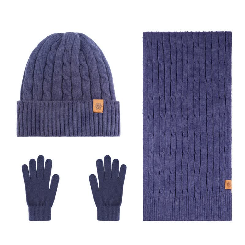 Buddha Stones 3Pcs Winter Ribbed Knit Matching Gift Set Men's Scarf Hat Gloves - 3Pcs Twisted Navy - image 22