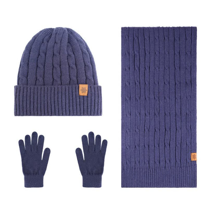Buddha Stones 3Pcs Winter Ribbed Knit Matching Gift Set Men's Scarf Hat Gloves - 3Pcs Twisted Navy - image 22