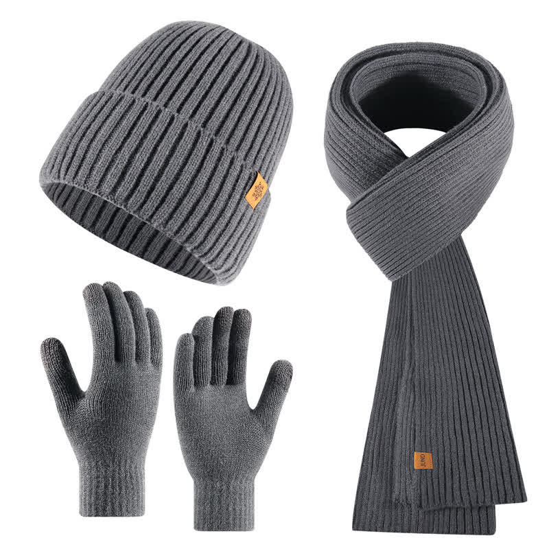 Buddha Stones 3Pcs Winter Ribbed Knit Matching Gift Set Men's Scarf Hat Gloves - image 6