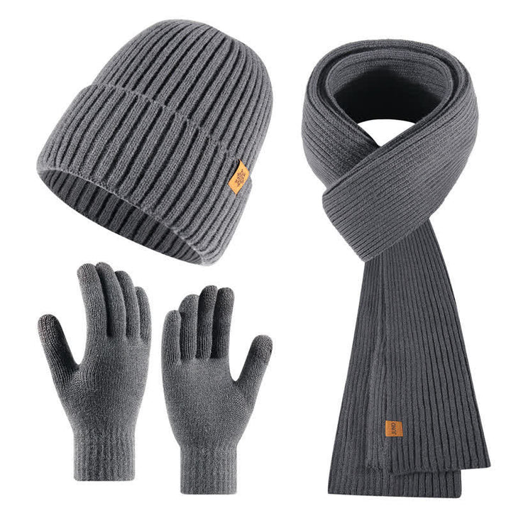 Buddha Stones 3Pcs Winter Ribbed Knit Matching Gift Set Men's Scarf Hat Gloves - image 6