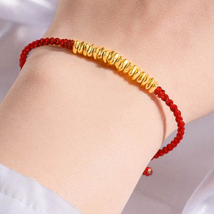 Buddha Stones 999 Gold Small Gold Pieces Design Handmade Protection Braided Rope Bracelet - Red(Gold About 0.75g) - 21cm - image 12