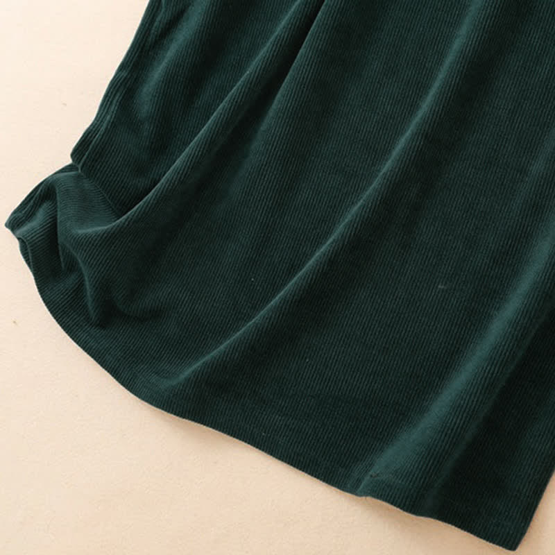 Buddha Stones Fall Winter Casual Tang Style Quarter Zip Solid Corduroy Women's Long Sleeve Dress With Pockets - image 8