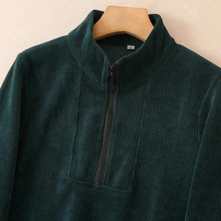 Buddha Stones Fall Winter Casual Tang Style Quarter Zip Solid Corduroy Women's Long Sleeve Dress With Pockets - image 3