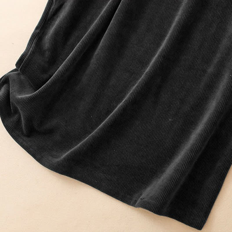 Buddha Stones Fall Winter Casual Tang Style Quarter Zip Solid Corduroy Women's Long Sleeve Dress With Pockets - image 19
