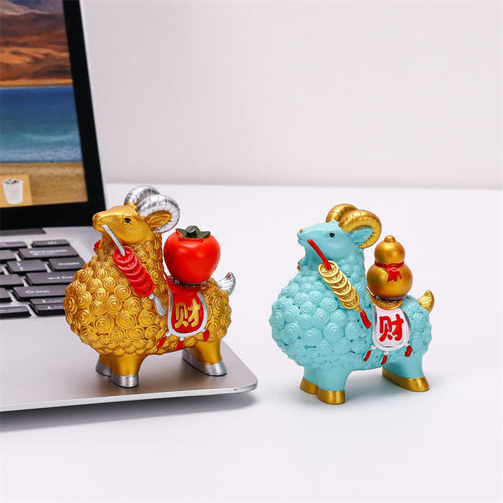 Buddha Stones Resin Prosperity Goat Sheep Fortune Bag Ingot Gourd Persimmon Desktop Ornament Cute Animal Decor - image 23