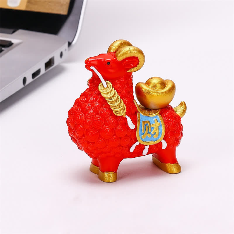 Buddha Stones Resin Prosperity Goat Sheep Fortune Bag Ingot Gourd Persimmon Desktop Ornament Cute Animal Decor - image 1