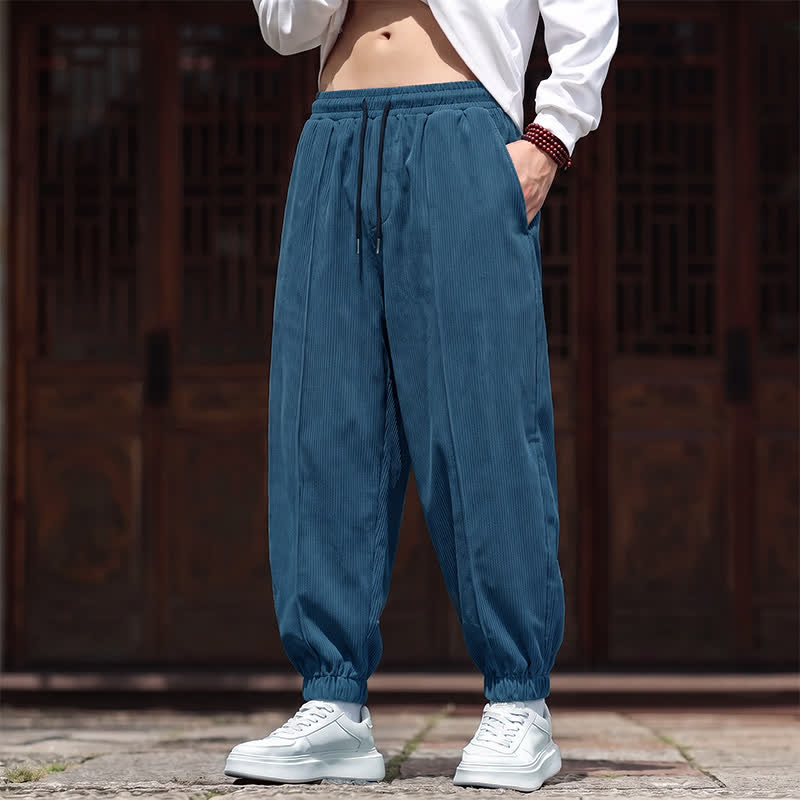 Buddha Stones Fall Winter Casual Drawstring Solid Corduroy Long Pants Men's Tapered Pants With Pockets - LightBlue - US/UK/AU44, EU54 (3XL) - image 10