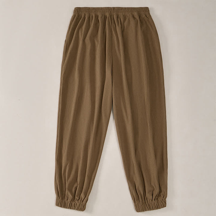 Buddha Stones Fall Winter Casual Drawstring Solid Corduroy Long Pants Men's Tapered Pants With Pockets - image 4
