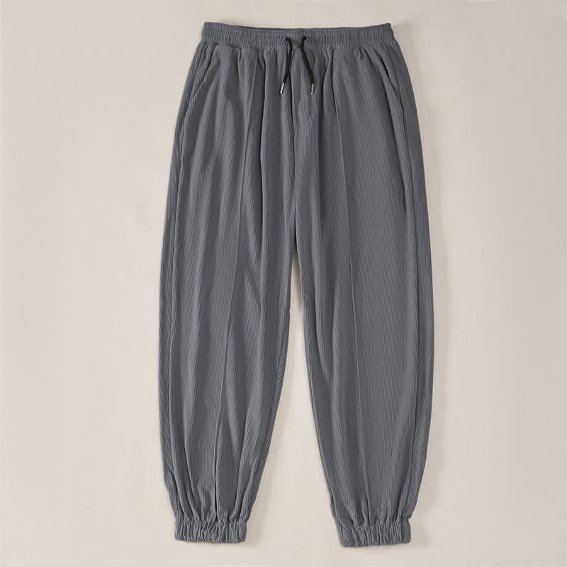 Buddha Stones Fall Winter Casual Drawstring Solid Corduroy Long Pants Men's Tapered Pants With Pockets - image 23