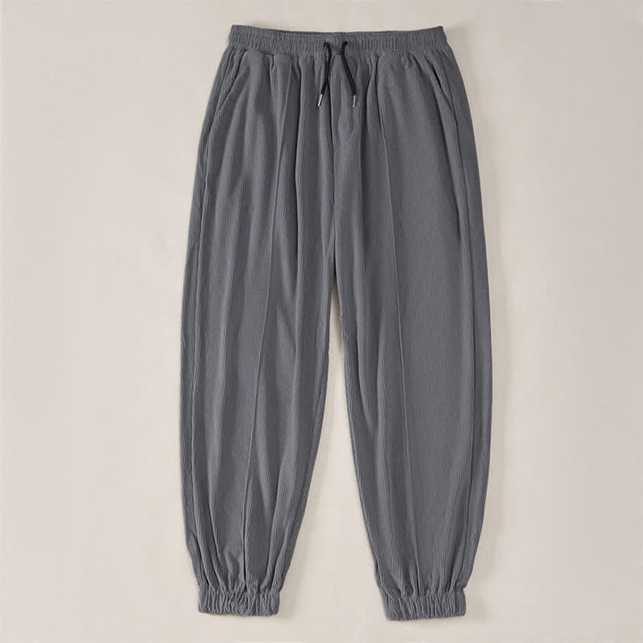 Buddha Stones Fall Winter Casual Drawstring Solid Corduroy Long Pants Men's Tapered Pants With Pockets - image 23