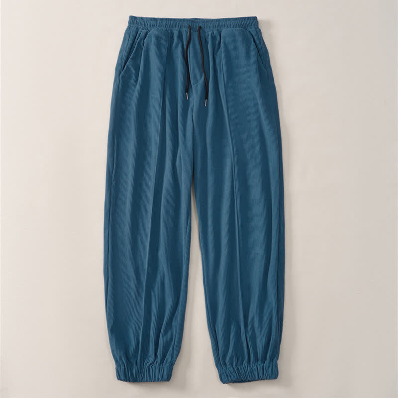 Buddha Stones Fall Winter Casual Drawstring Solid Corduroy Long Pants Men's Tapered Pants With Pockets - image 13