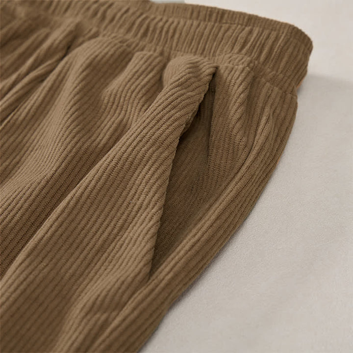 Buddha Stones Fall Winter Casual Drawstring Solid Corduroy Long Pants Men's Tapered Pants With Pockets - image 7