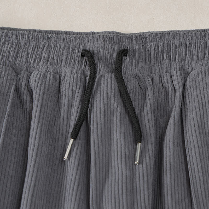 Buddha Stones Fall Winter Casual Drawstring Solid Corduroy Long Pants Men's Tapered Pants With Pockets - image 26