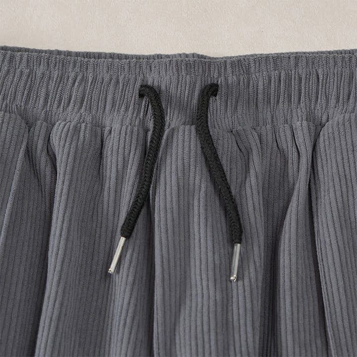 Buddha Stones Fall Winter Casual Drawstring Solid Corduroy Long Pants Men's Tapered Pants With Pockets - image 26
