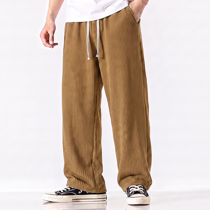 Buddha Stones Fall Winter Minimalist Casual Drawstring Solid Corduroy Long Pants Men's Straight Leg Pants With Pockets - Peru - US/UK/AU44, EU54 (3XL) - image 0