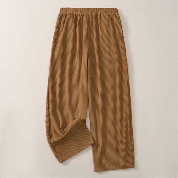 Buddha Stones Fall Winter Minimalist Casual Drawstring Solid Corduroy Long Pants Men's Straight Leg Pants With Pockets - image 3